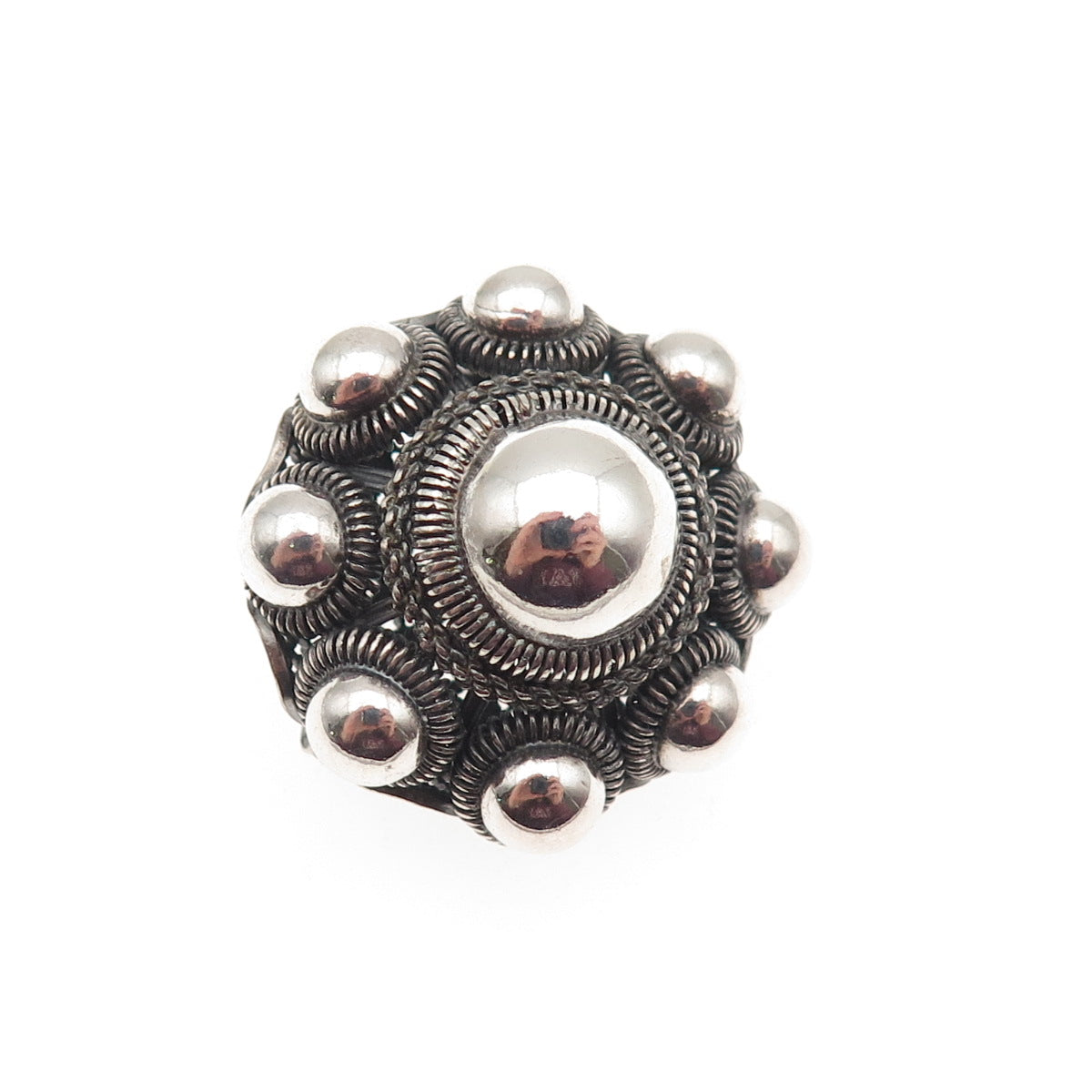 800 Silver Antique Art Deco Floral Filigree Cannetille Oxidized Pin Brooch