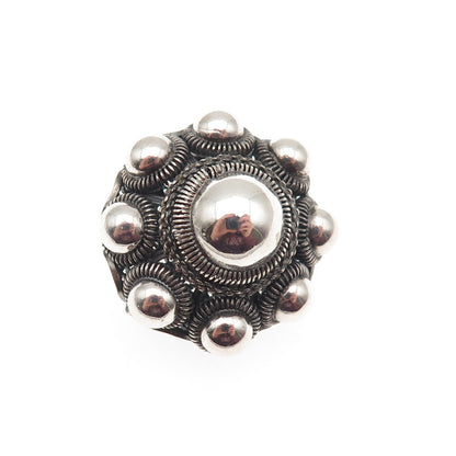 800 Silver Antique Art Deco Floral Filigree Cannetille Oxidized Pin Brooch
