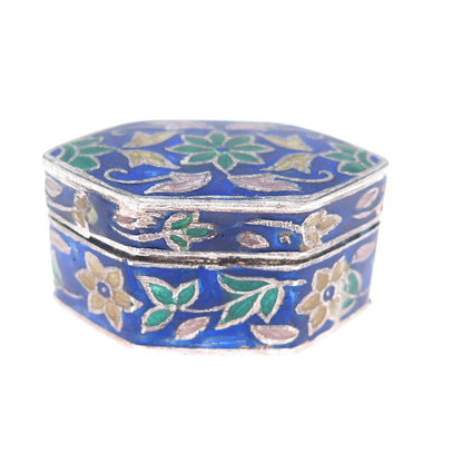 925 Sterling Silver Vintage Enamel Flower Pill / Snuff Box