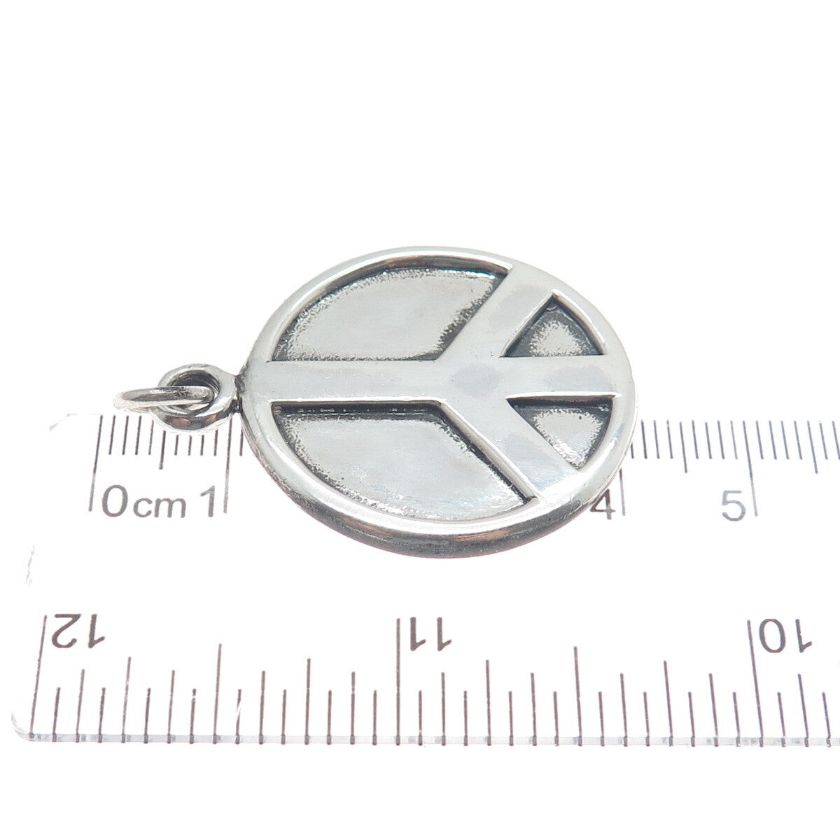 925 Sterling Silver Vintage Peace Symbol Round Tag Pendant
