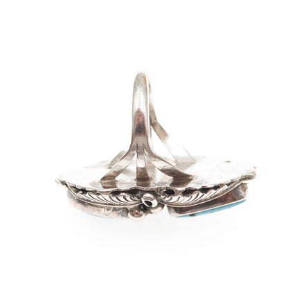 Felix Perry Old Pawn 925 Sterling Silver Vintage Turquoise Feather Ring Size 7
