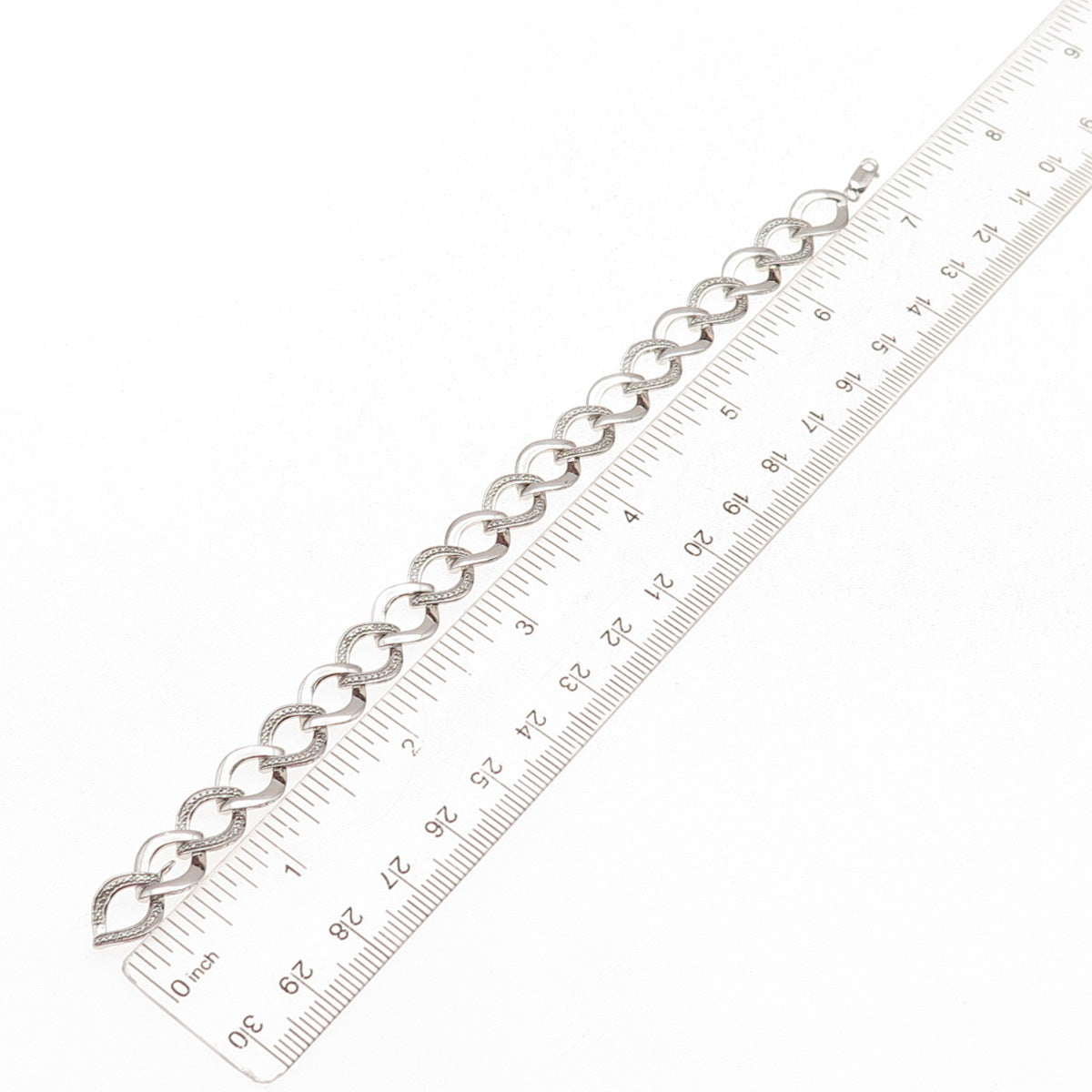 925 Sterling Silver Real Round-Cut Diamond Curb Link Bracelet 7.25"