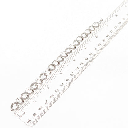 925 Sterling Silver Real Round-Cut Diamond Curb Link Bracelet 7.25"
