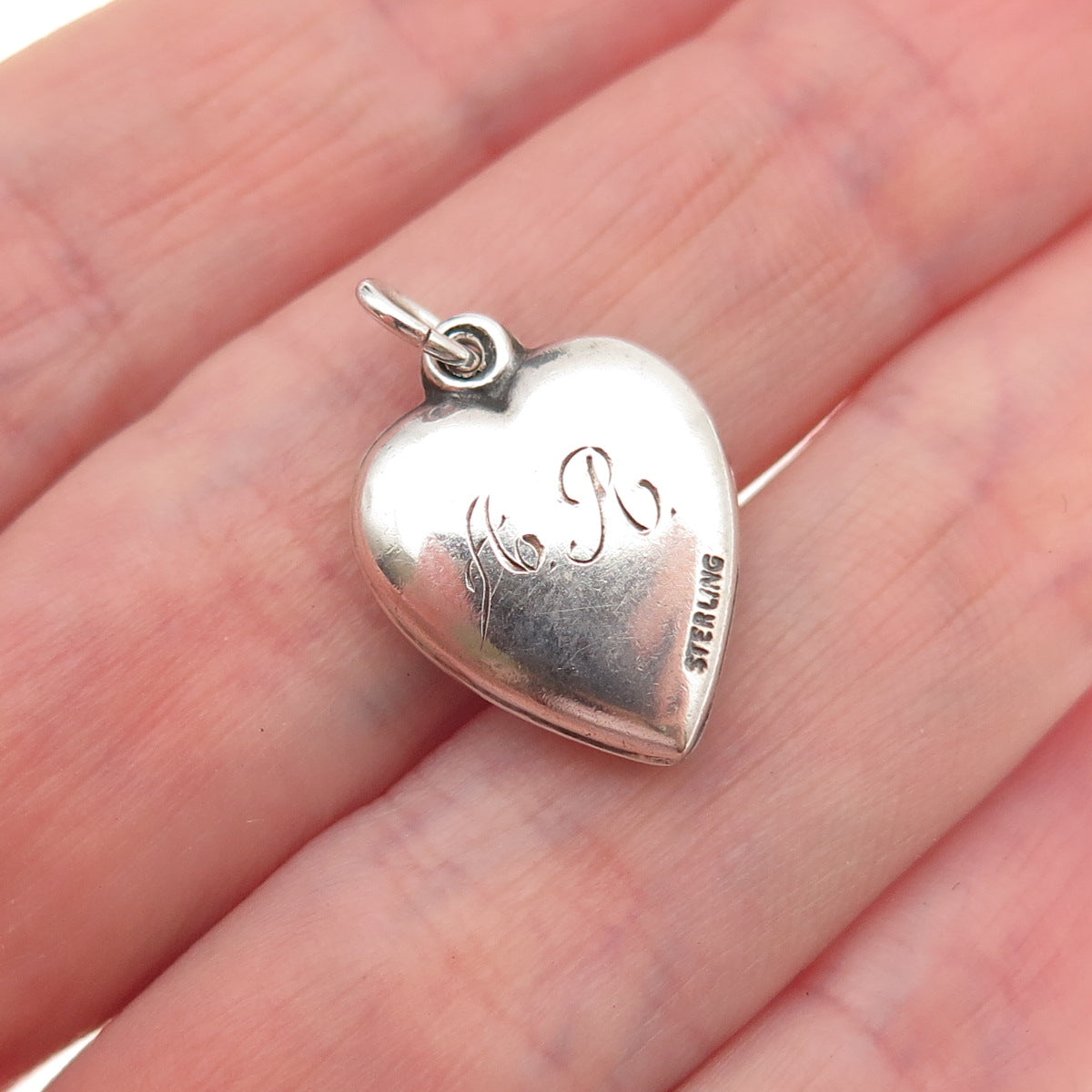 925 Sterling Silver Antique Art Deco Fleur de Lis Chatelaine Heart Charm Pendant