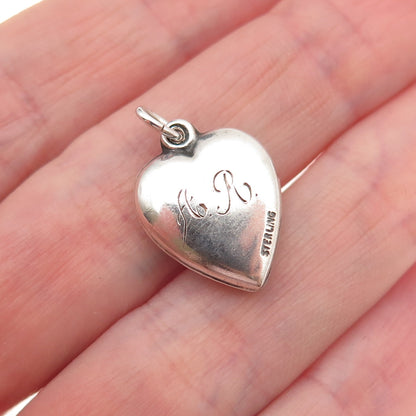 925 Sterling Silver Antique Art Deco Fleur de Lis Chatelaine Heart Charm Pendant