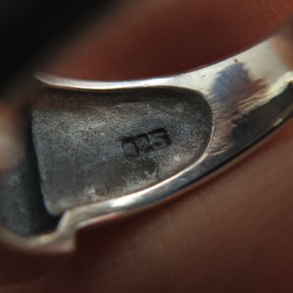 925 Sterling Silver Vintage Real MOP Granulated Oxidized Ring Size 7.75