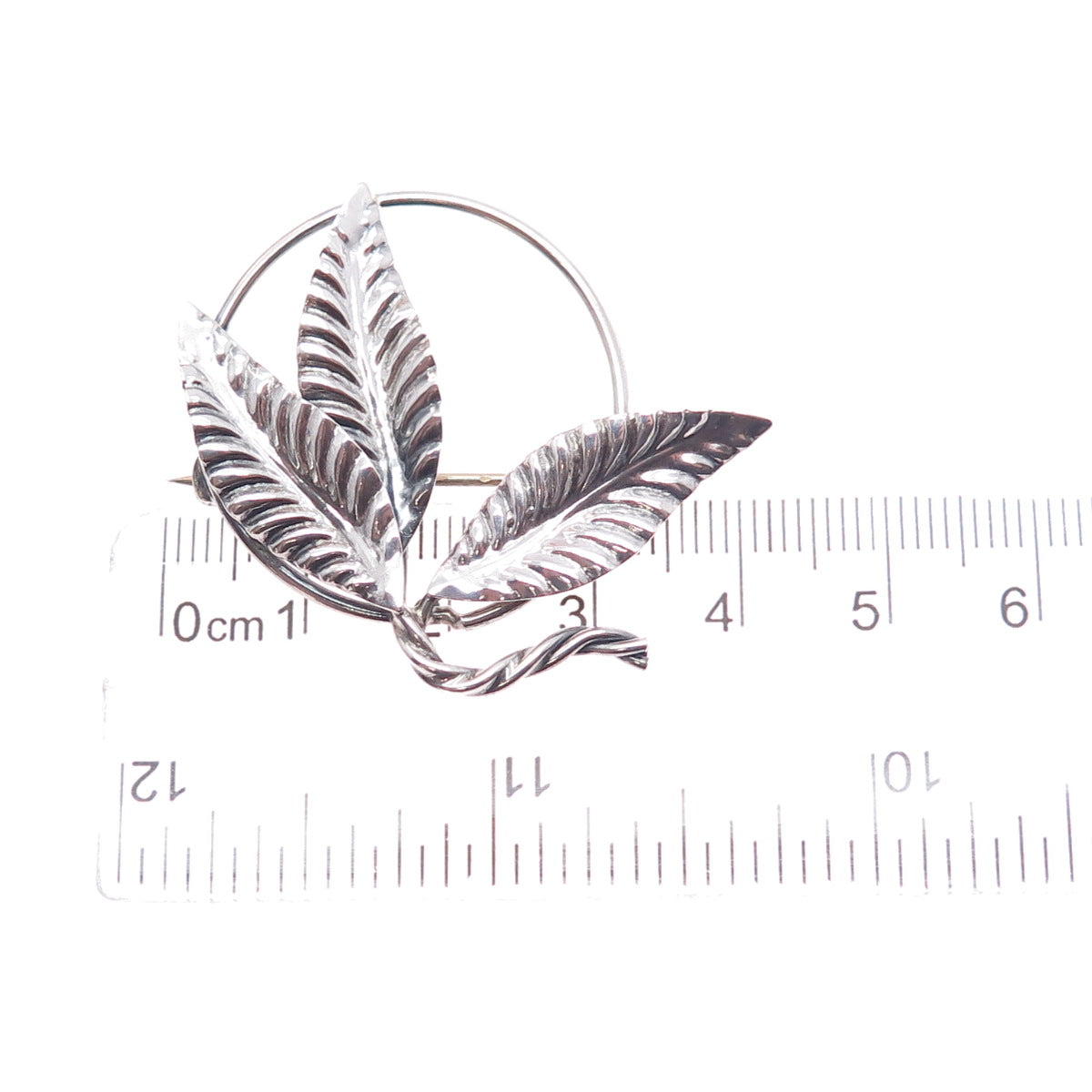 925 Sterling Silver Vintage Floral Leaf Handmade Oxidized Pin Brooch