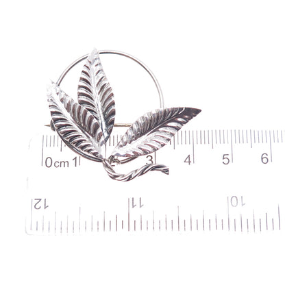 925 Sterling Silver Vintage Floral Leaf Handmade Oxidized Pin Brooch