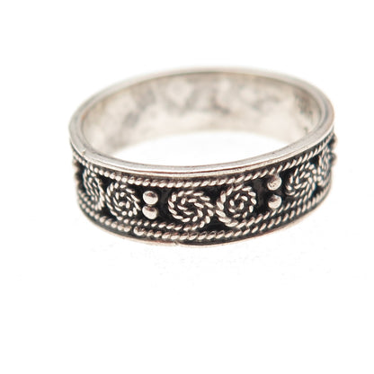 950 Silver Vintage Spiral Filigree Oxidized Band Ring Size 8.25
