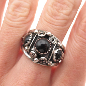 Old Pawn 925 Sterling Silver Vintage Southwestern Black Onyx Ring Size 9.75