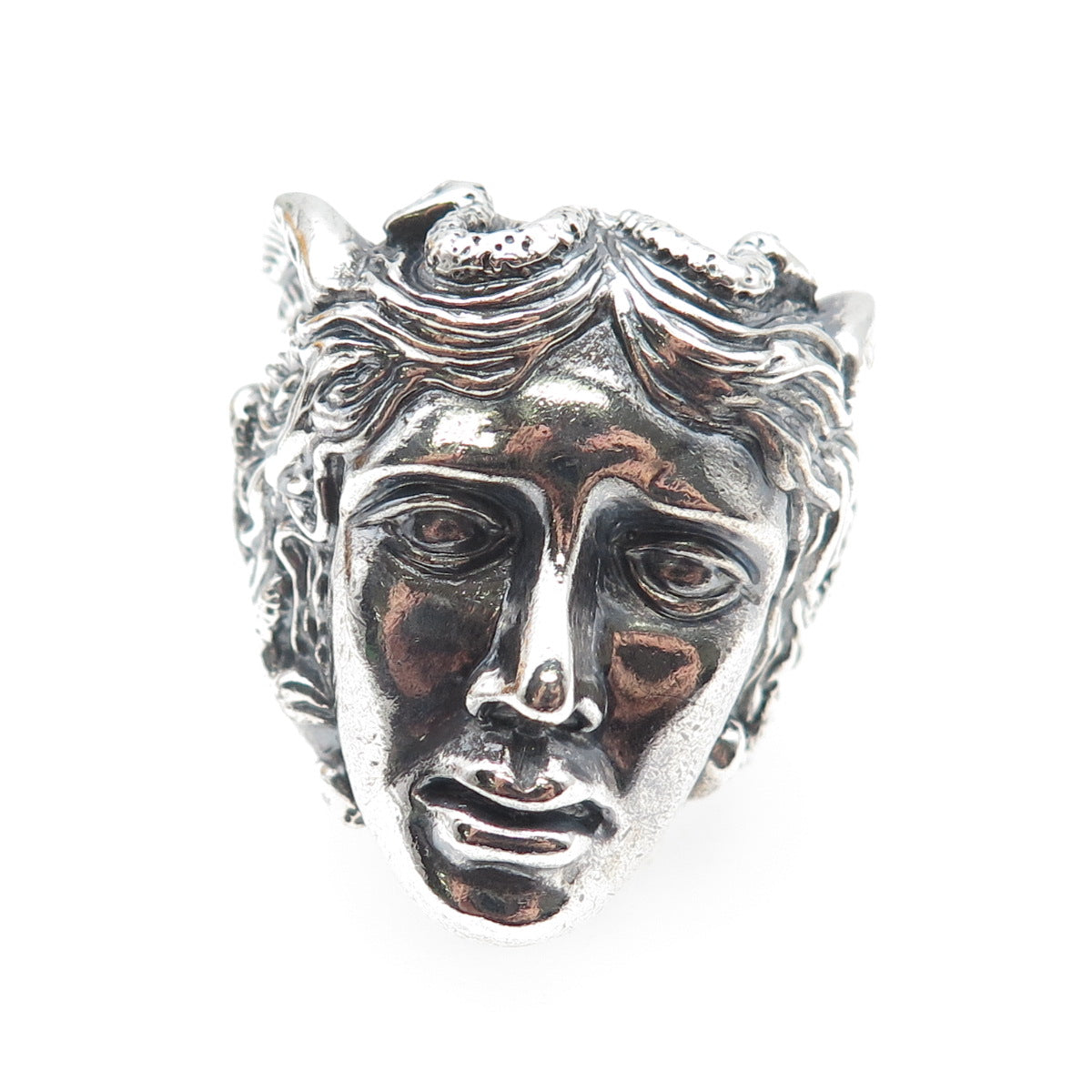 925 Sterling Silver Vintage Medusa Oxidized Statement Ring Size 10.25
