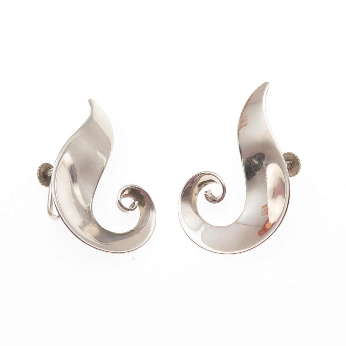 ORB Otto R. Bade 925 Sterling Silver Vintage Modernist Swirl Screw Back Earrings