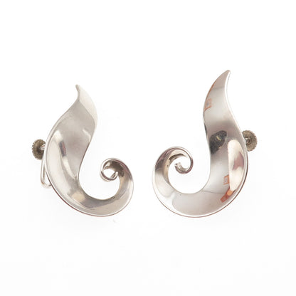 ORB Otto R. Bade 925 Sterling Silver Vintage Modernist Swirl Screw Back Earrings