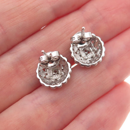ESPO Joseph Esposito 925 Sterling Silver Round-Cut C Z Floral Stud Earrings