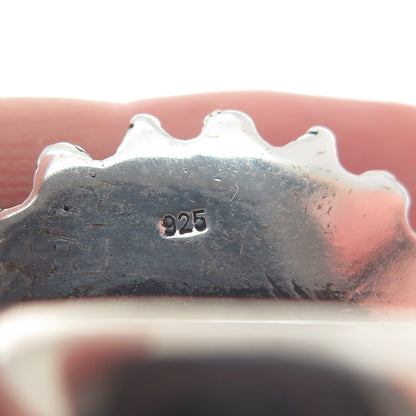 925 Sterling Silver Vintage Real Opalite Roped Beaded Sun Oxidized Ring Size 8.5