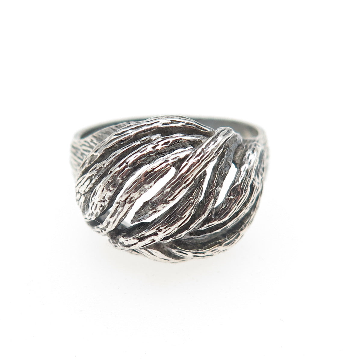 925 Sterling Silver Vintage Modernist Ribbed Dome Oxidized Ring Size 7.25