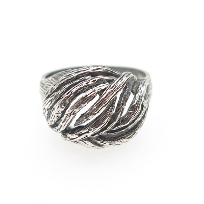 925 Sterling Silver Vintage Modernist Ribbed Dome Oxidized Ring Size 7.25