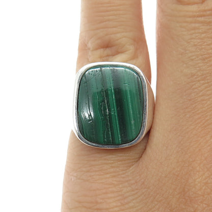 925 Sterling Silver Vintage Real Malachite Gemstone Ring Size 5