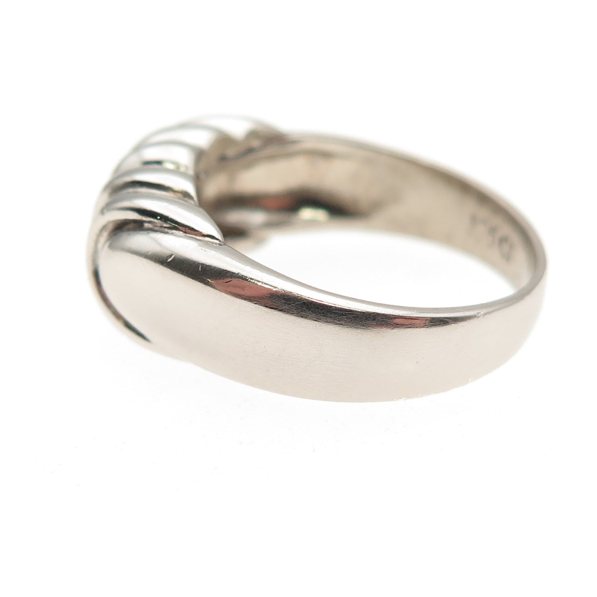 925 Sterling Silver Vintage Modernist Ribbed Oxidized Ring Size 7.25