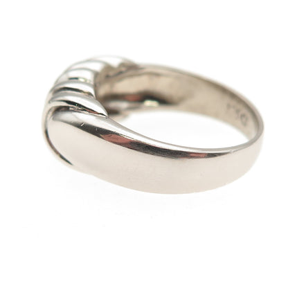 925 Sterling Silver Vintage Modernist Ribbed Oxidized Ring Size 7.25