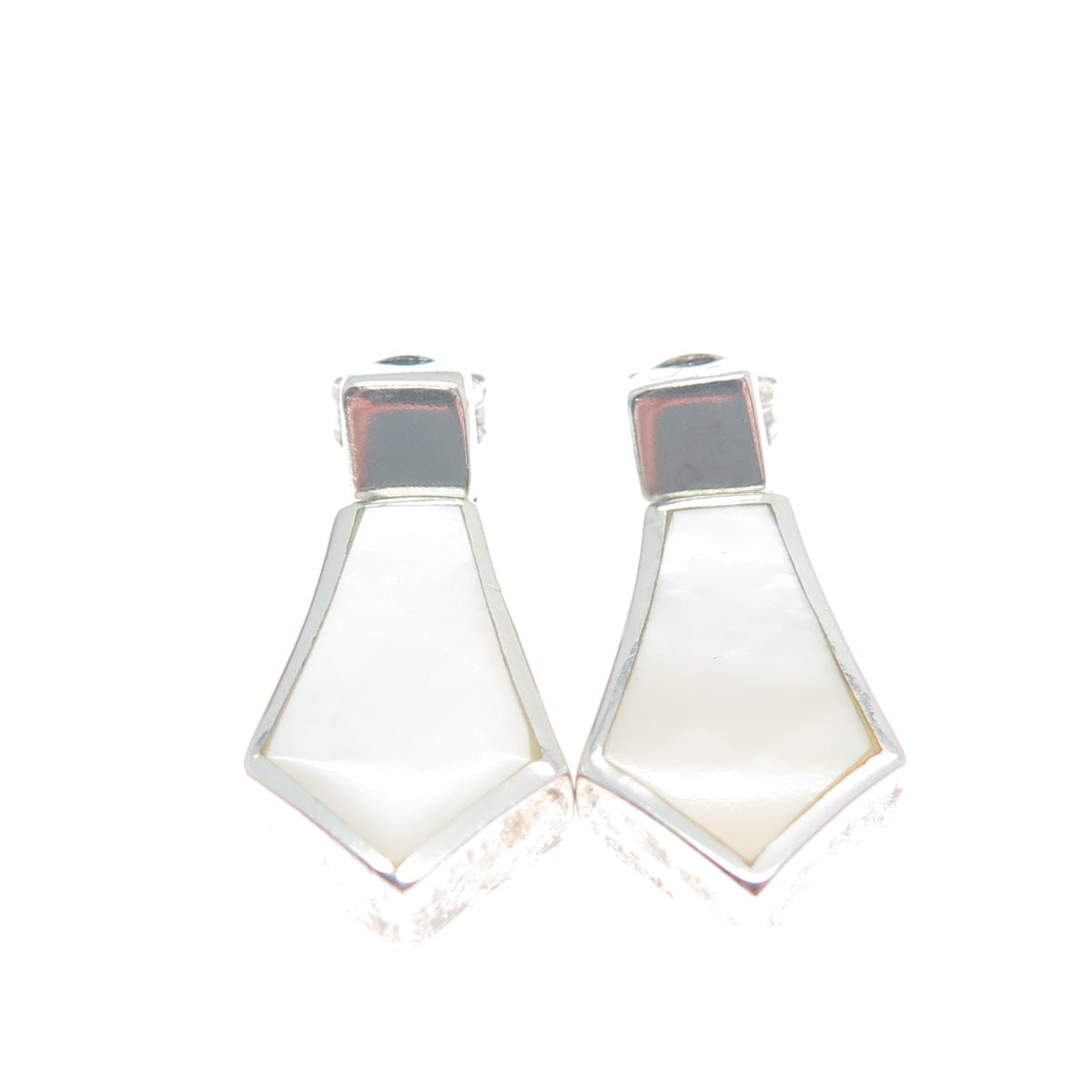 925 Sterling Silver Vintage Real Mother-of-Pearl Modernist Dangle Earrings