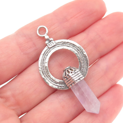 925 Sterling Silver Vintage Real Amethyst Circle of Life Amulet Oxidized Pendant