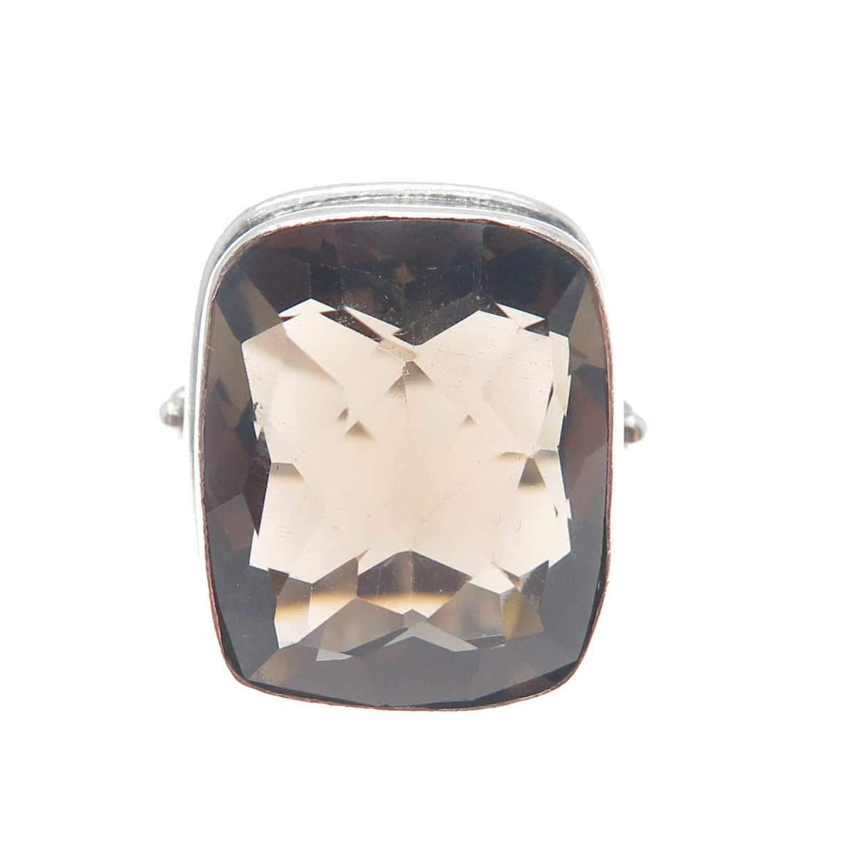 925 Sterling Silver Vintage Real Smoky Quartz Modernist Beaded Ring Size 6.5