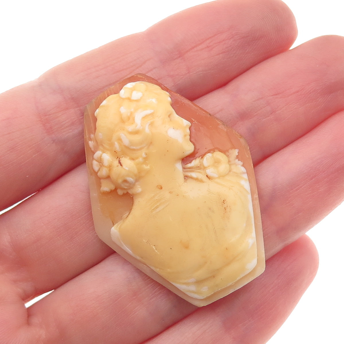 Antique Art Deco Real Mother-of-Pearl Carved Lady Cameo