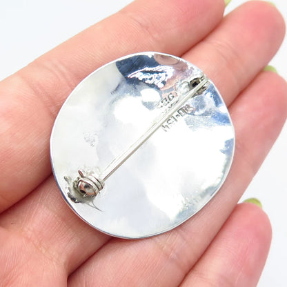 925 Sterling Silver Vintage Mexico Friends Children Boy & Girl Round Pin Brooch