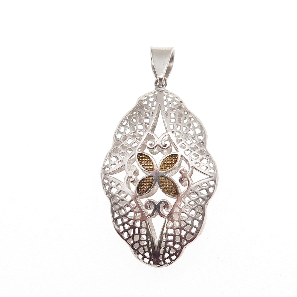 925 Sterling Silver 2-Tone Floral Charm Pendant
