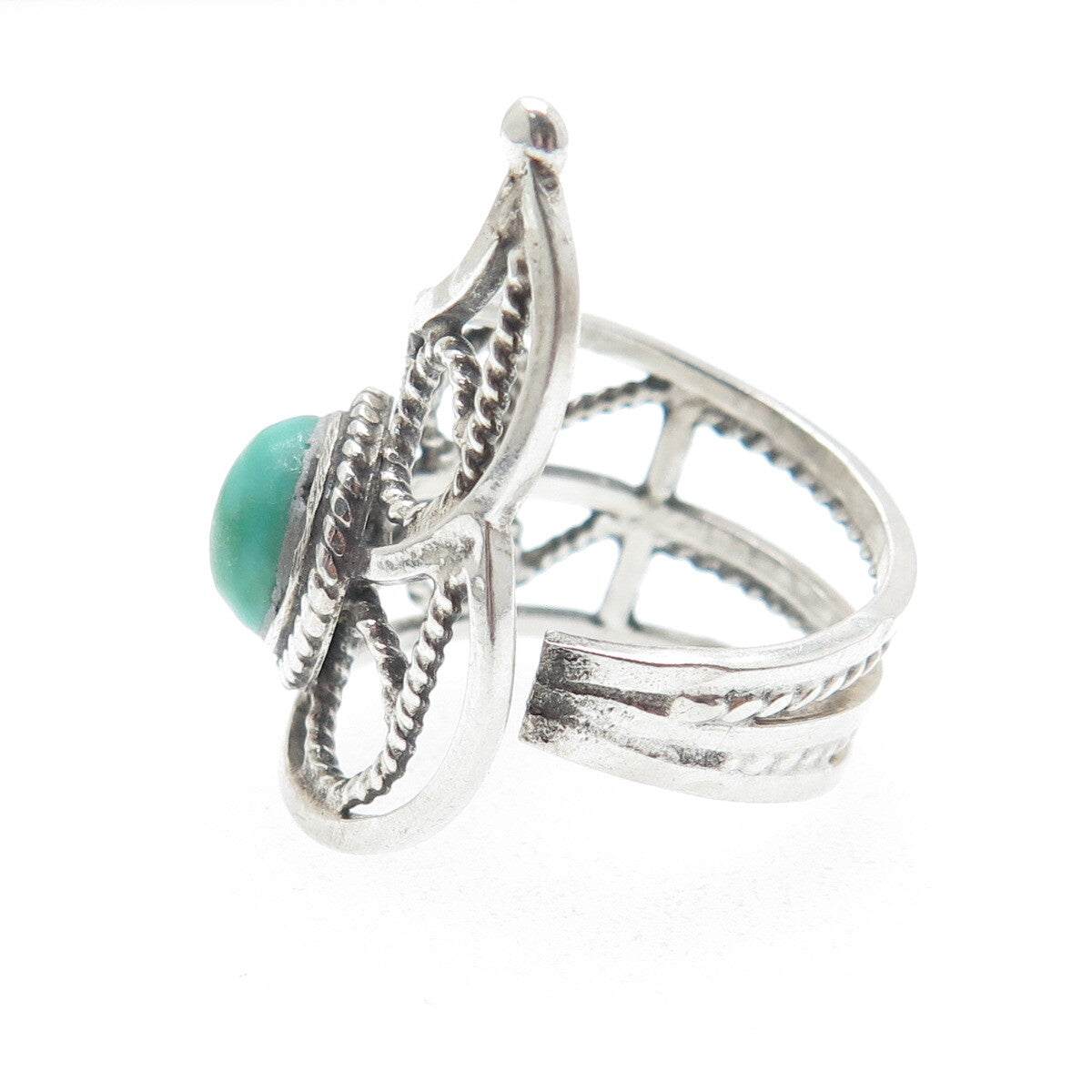 925 Sterling Silver Vintage Real Royston Turquoise Modernist Ring Size 7.5