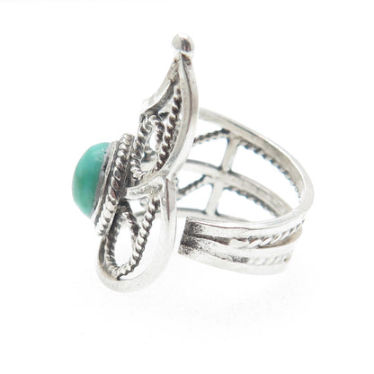 925 Sterling Silver Vintage Real Royston Turquoise Modernist Ring Size 7.5
