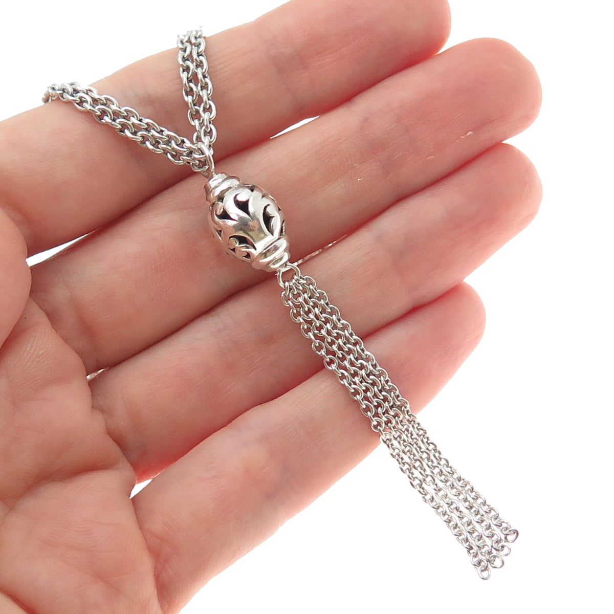 LOIS HILL 925 Sterling Silver Vintage Tassel Cable Chain Necklace 16-18"