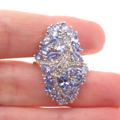 Chuck Clemency 925 Sterling Silver Real Tanzanite & White Topaz Ring Size 7.25