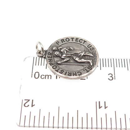 Tru-Kay 925 Sterling Silver Vintage St. Christopher Oxidized Charm Pendant