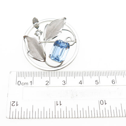 LORAN SIM 925 Sterling Antique Art Deco Blue White Rhinestone Floral Pin Brooch