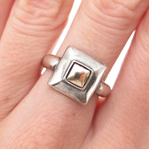 925 Sterling Silver Gold Accent Vintage Modernist Oxidized Ring Size 6.75