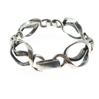 Industria Argentina Sterling Silver Vintage Modernist Oxidized Bracelet 6.75"