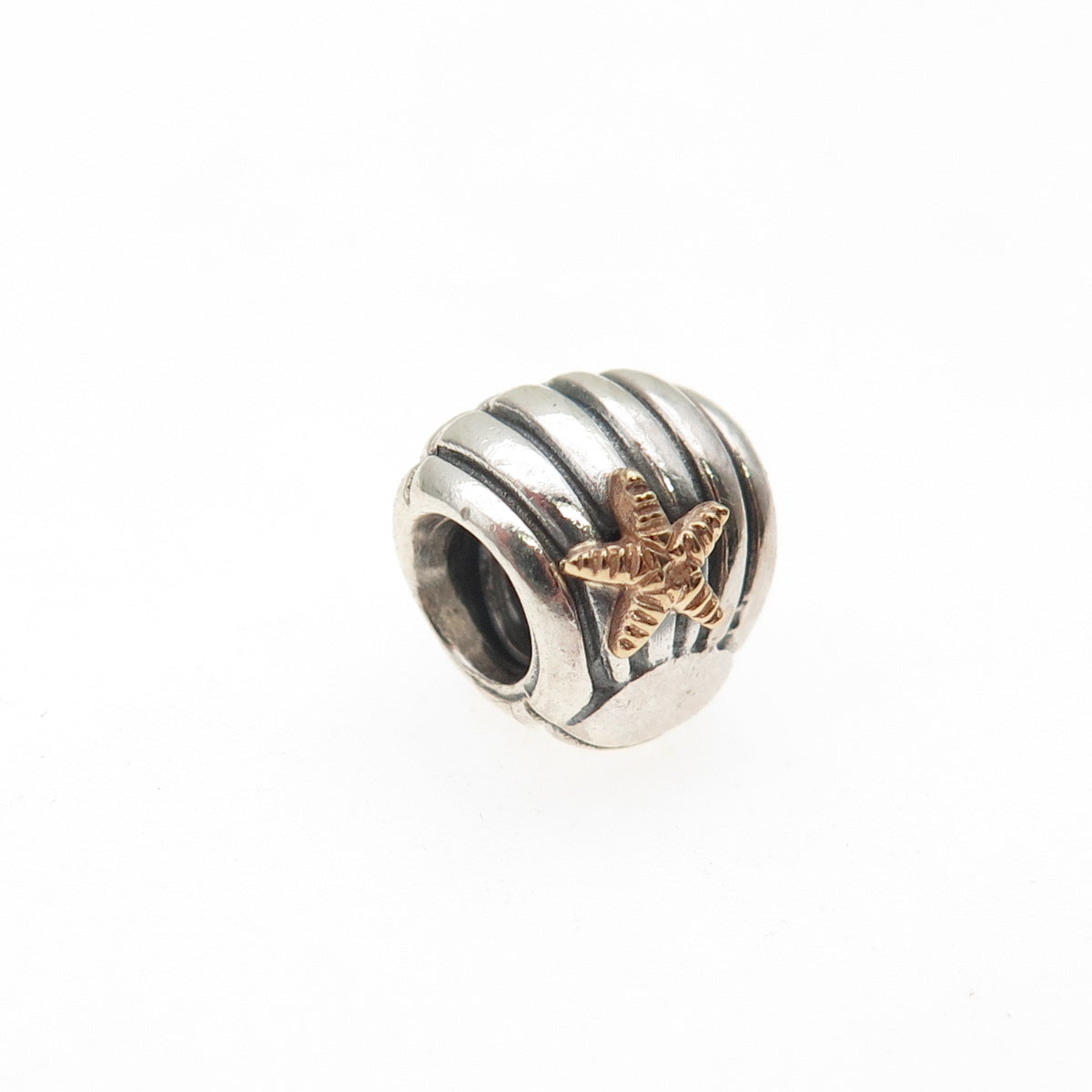 PANDORA 925 Sterling Silver & Gold Seashell Starfish Slide Bead Charm