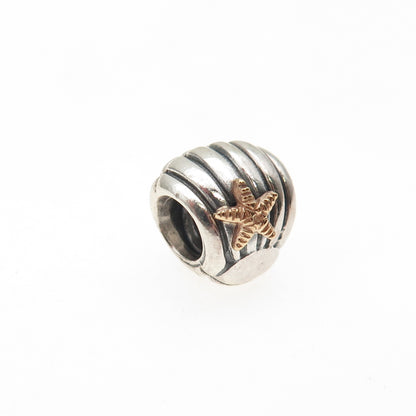 PANDORA 925 Sterling Silver & Gold Seashell Starfish Slide Bead Charm