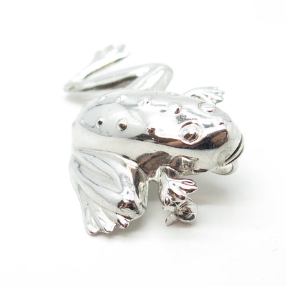 925 Sterling Silver Vintage Frog Good Luck Pin Brooch Pendant