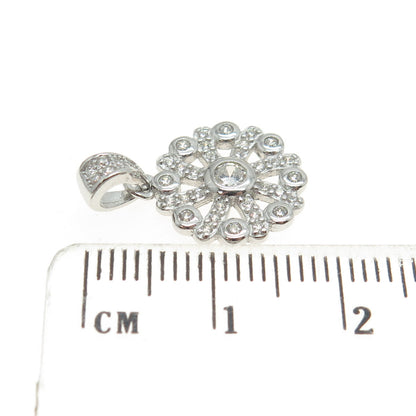 925 Sterling Silver Round-Cut C Z Flower Pendant