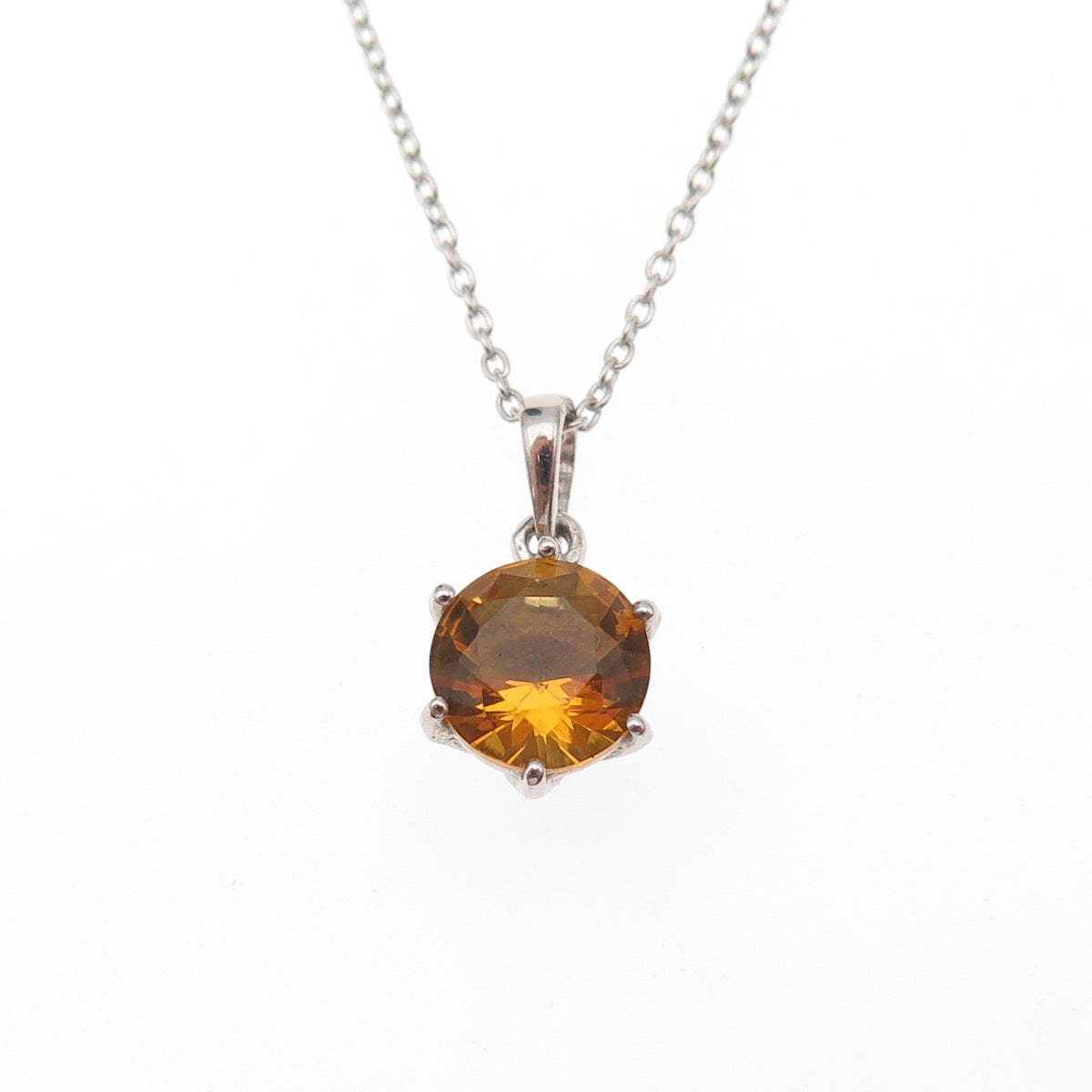 925 Sterling Silver Real Round-Cut Citrine Cable Chain Necklace 18"