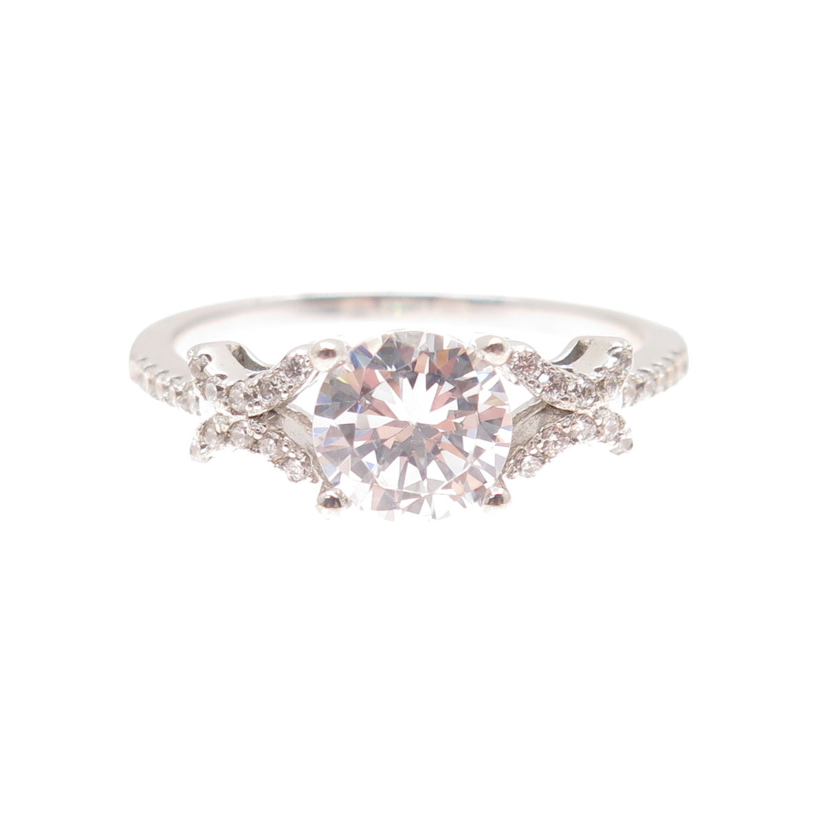 925 Sterling Silver Round-Cut C Z Engagement Ring Size 8