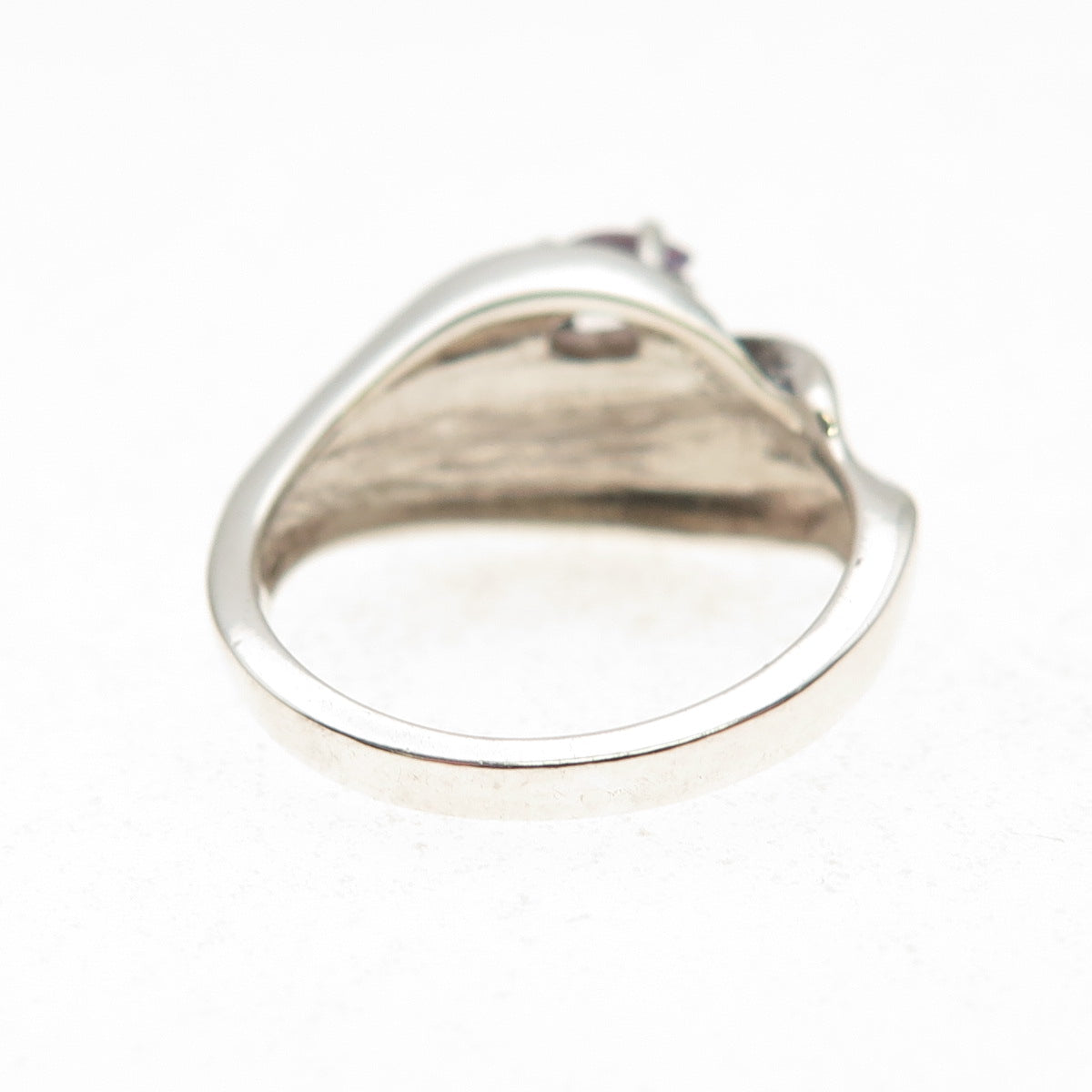 925 Sterling Vintage Marquise-Cut Purple C Z Modernist Oxidized Ring Size 6