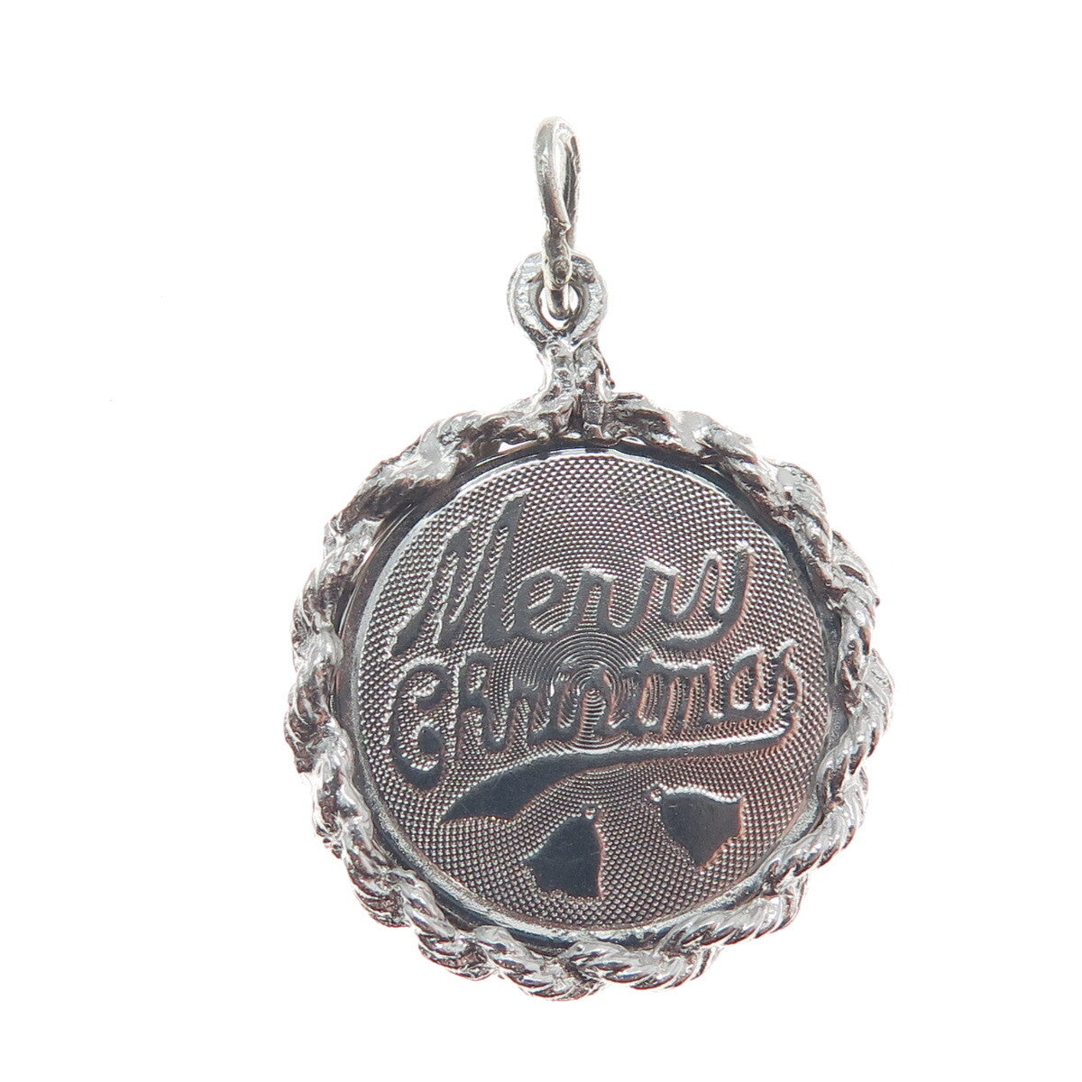 925 Sterling Silver Vintage Merry Christmas Charm Pendant