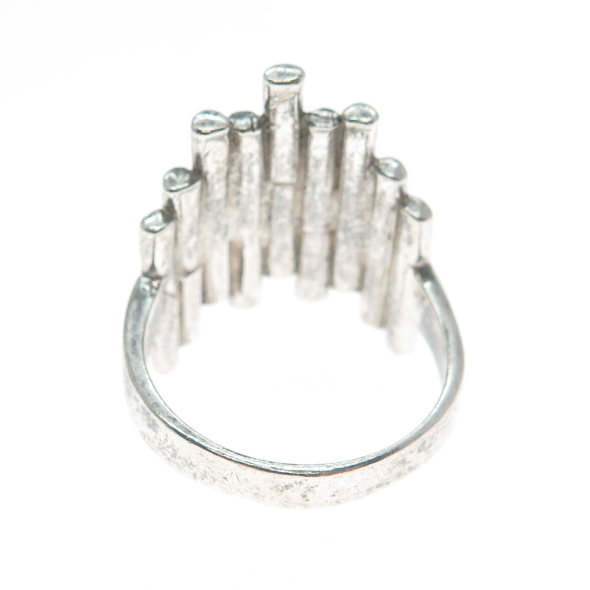 925 Sterling Silver Vintage Fence Modernist Oxidized Ring Size 8.25