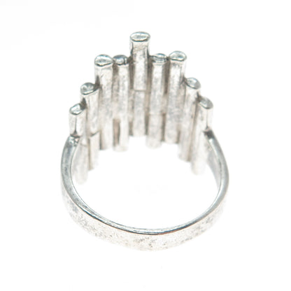 925 Sterling Silver Vintage Fence Modernist Oxidized Ring Size 8.25