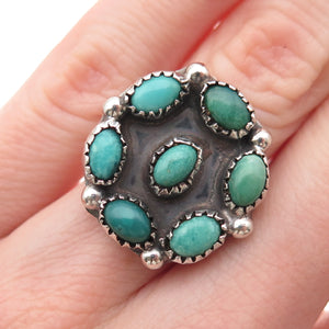 Old Pawn 925 Sterling Silver Vintage Kingman Turquoise Tribal Ring Size 4.25