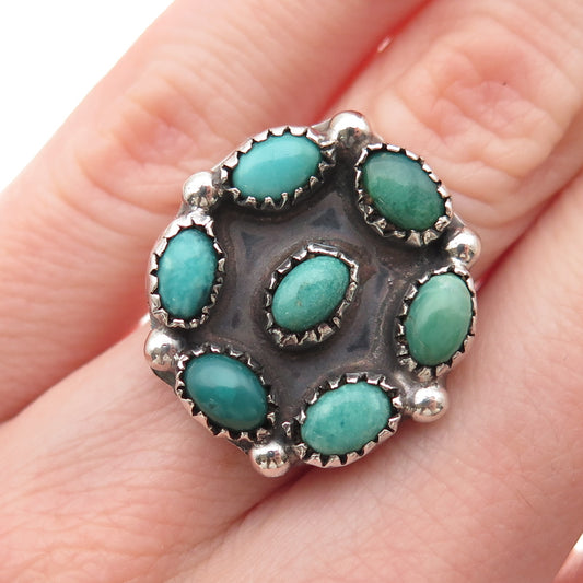 Old Pawn 925 Sterling Silver Vintage Kingman Turquoise Tribal Ring Size 4.25